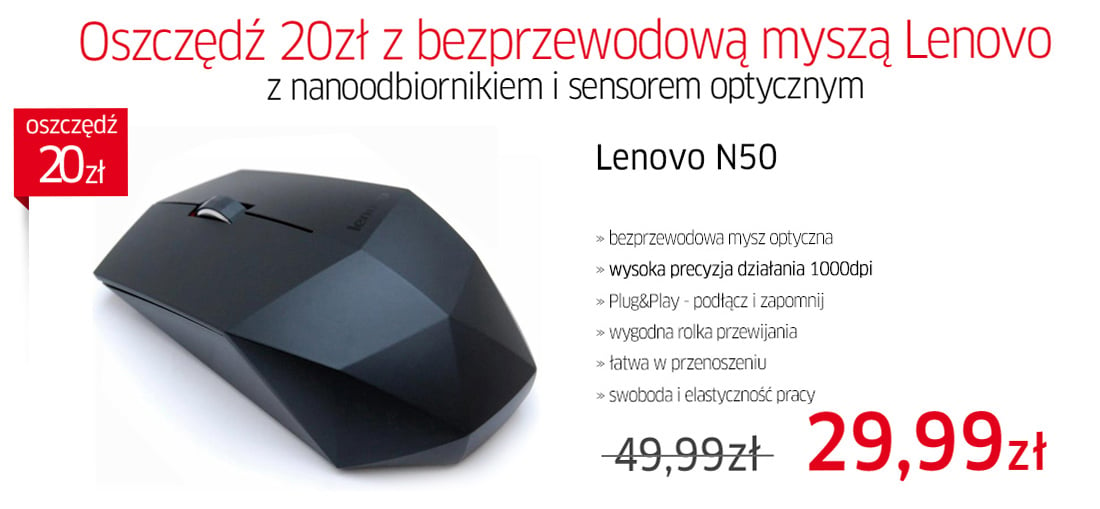 Bezprzewodowa mysz Lenovo za 29zł z dostawą