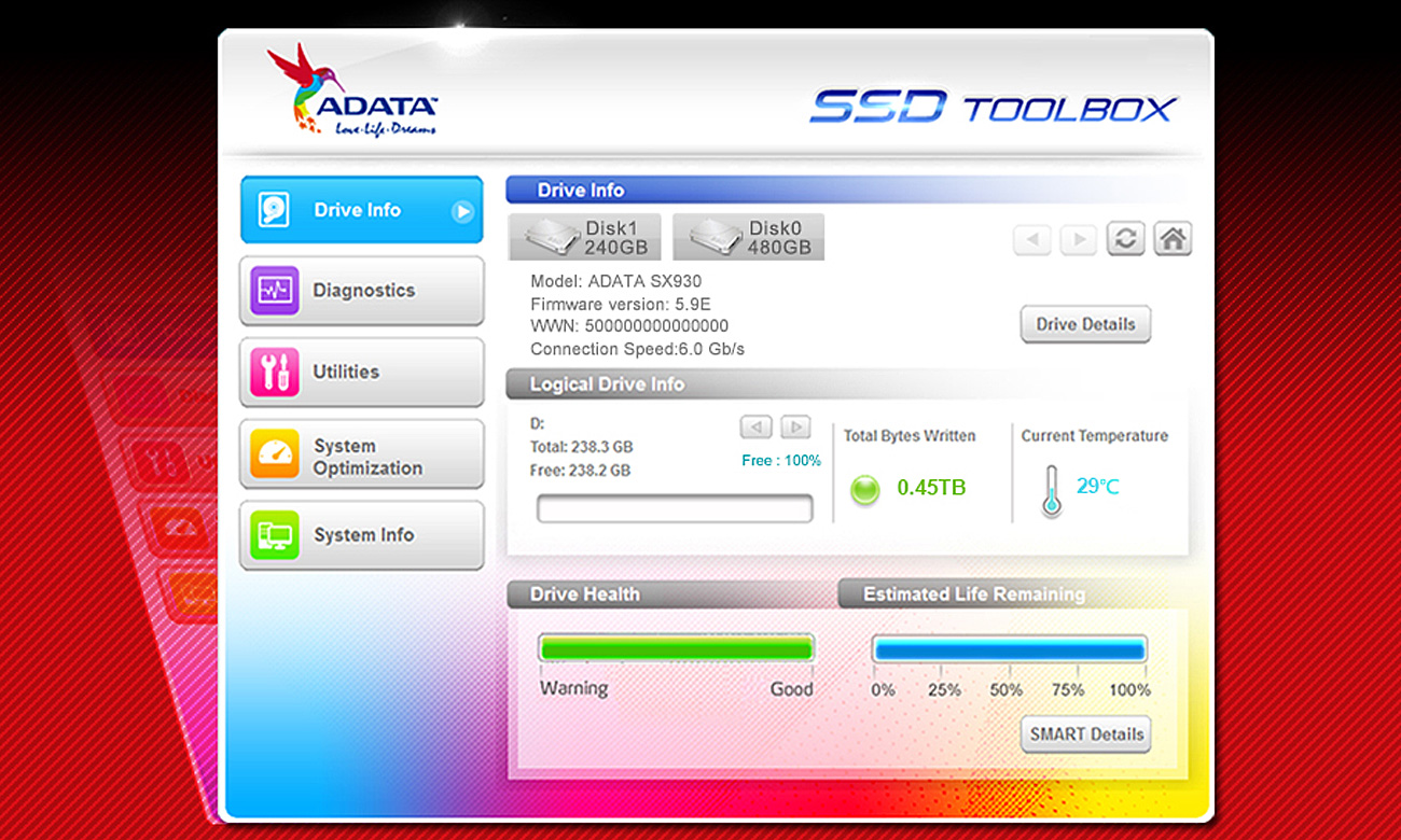 Dysk SSD ADATA XPG SX930 Oprogramowanie ADATA SSD Toolbox