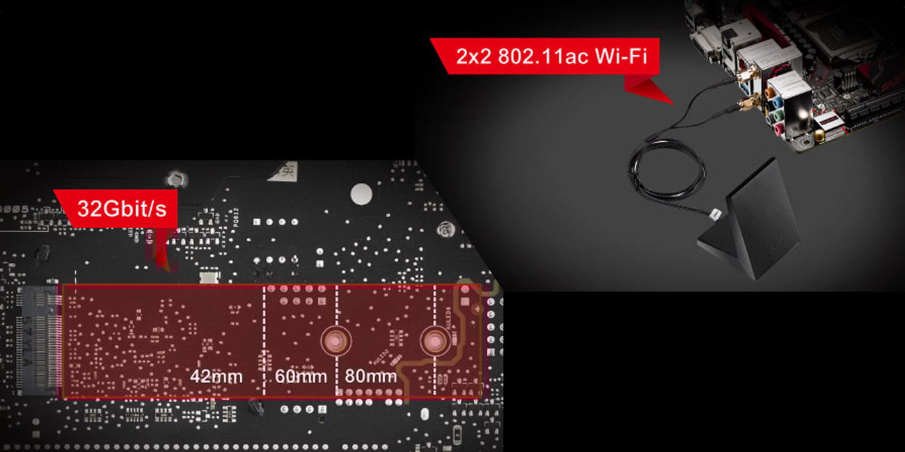 ASUS B150I PRO GAMING/WIFI/AURA Przyspiesz dzięki M.2 do 32 Gbit/s