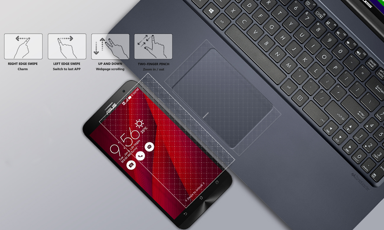 ASUS E502NA Intuicyjny touchpad z technologią Smart Gesture
