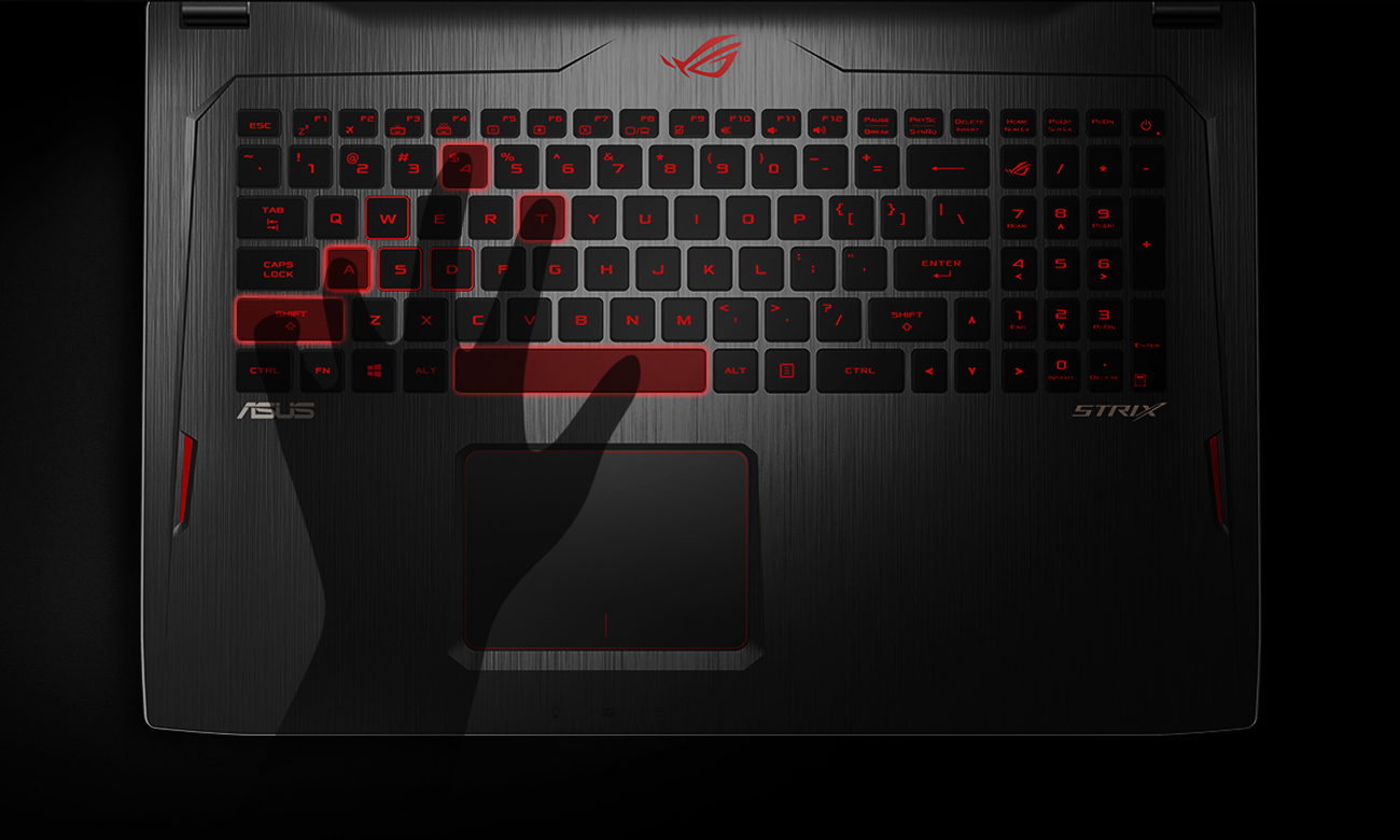 ASUS ROG Strix GL702ZC podświetlana klawiatura, Anti-Ghosting