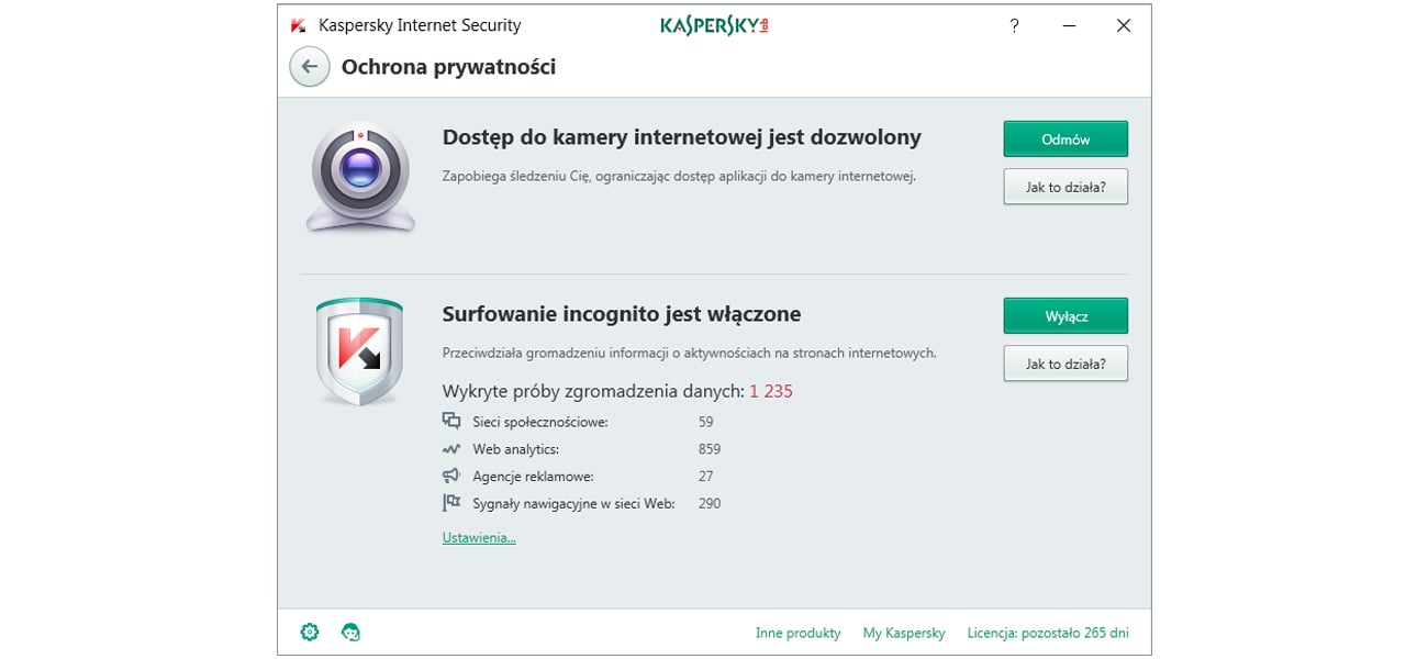 Kaspersky Internet Security Ochrona prywatności i zabezpieczenia