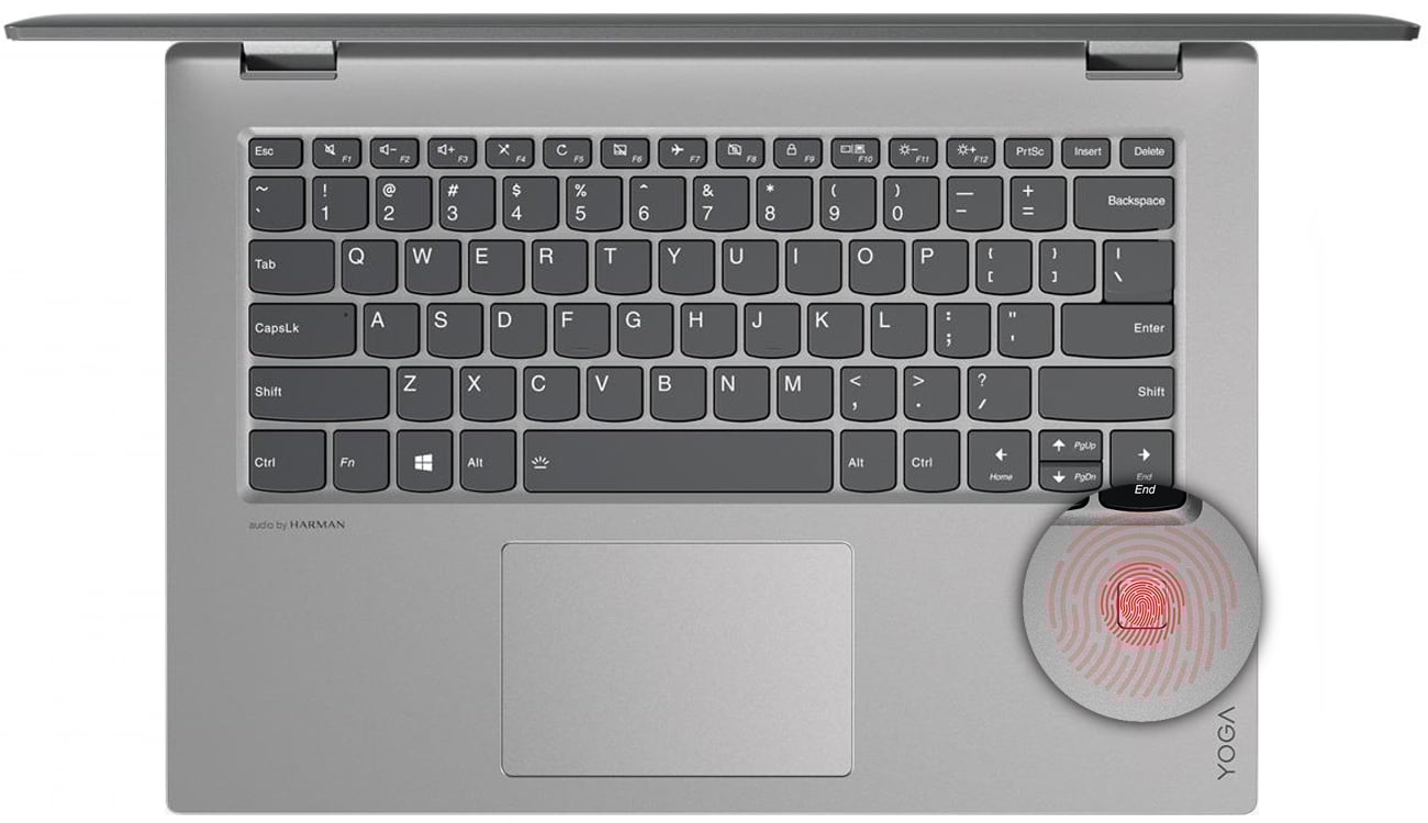 Lenovo YOGA 520 Czytnik linii papilarnych i technologia Windows Hello