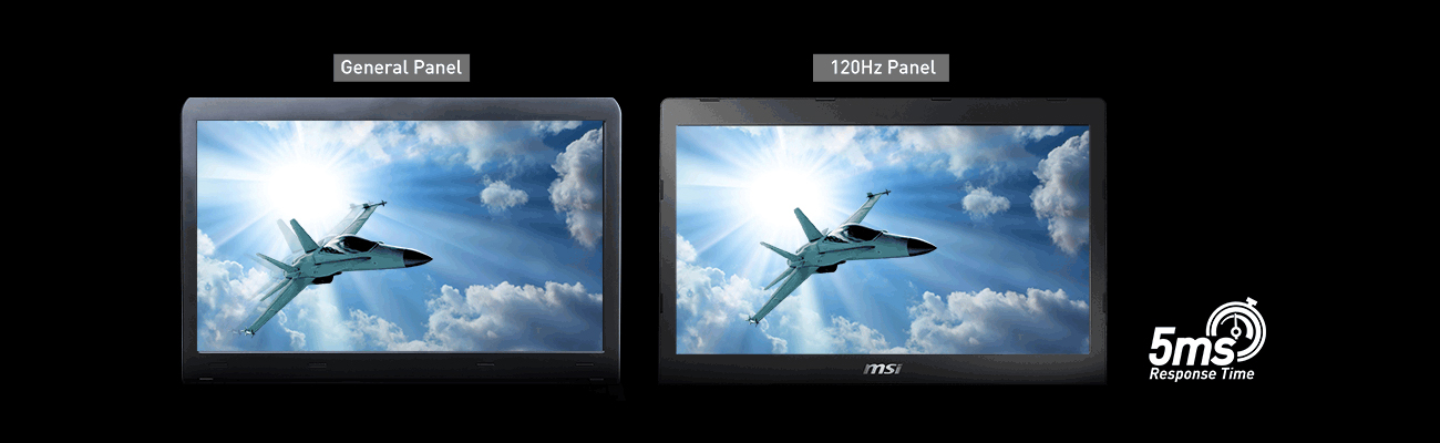 MSI GE72 7RD Czas reakcji 5 ms, 120-hercowa częstotliwość odświeżania