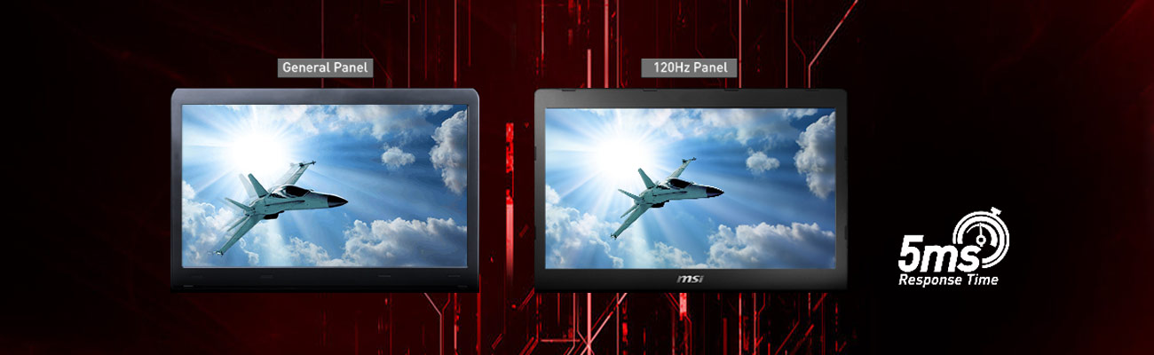 MSI GE72VR 6RF Czas reakcji 5 ms, 120-hercowa częstotliwość odświeżania