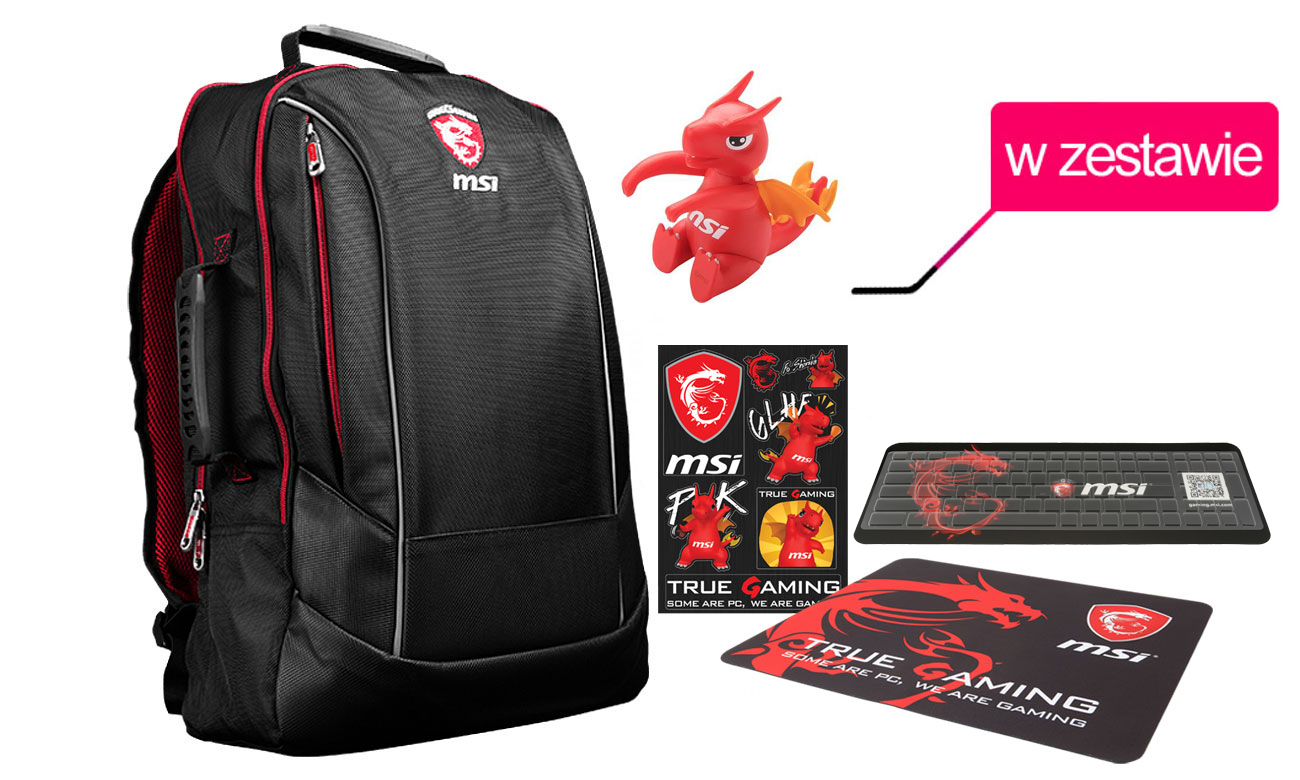 MSI GP72M 7REX + plecak, podkładka, pokrowiec, brelok, naklejki, MSI Bundle