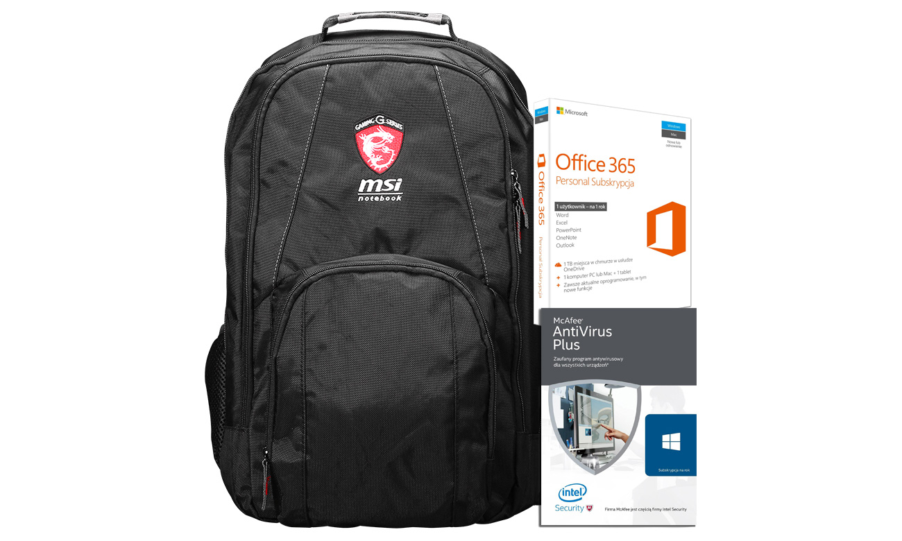 Microsoft Office 365, MSI Gaming Standard Backpack, AntiVirus Plus 2016