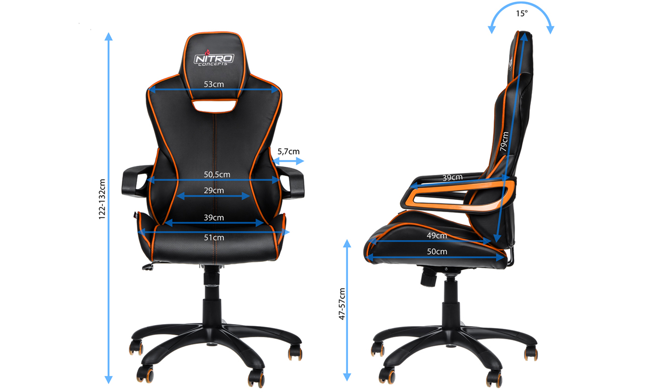 Nitro Concepts E200 Race Gaming Czarno-Pomarańczowy wymiary
