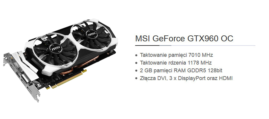 Komputer Tesla GS-500 - karta graficzna MSI GTX960