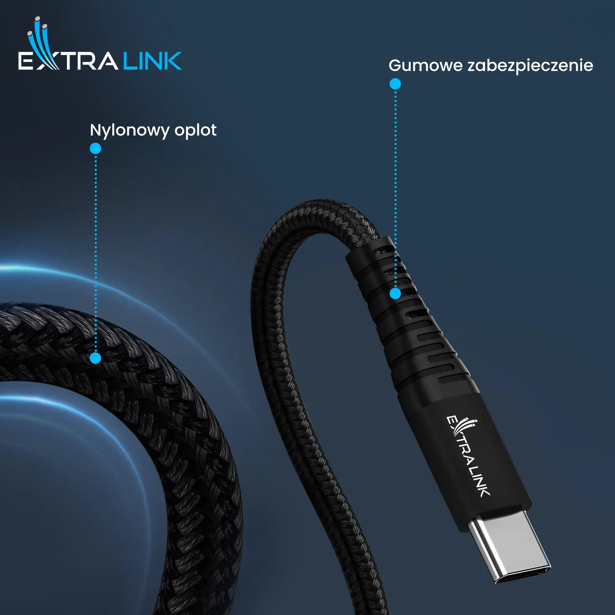 Extralink Smart Life Braided 15W USB Type-A to Type-C 2m Czarny | Kabel USB | 5V 3A