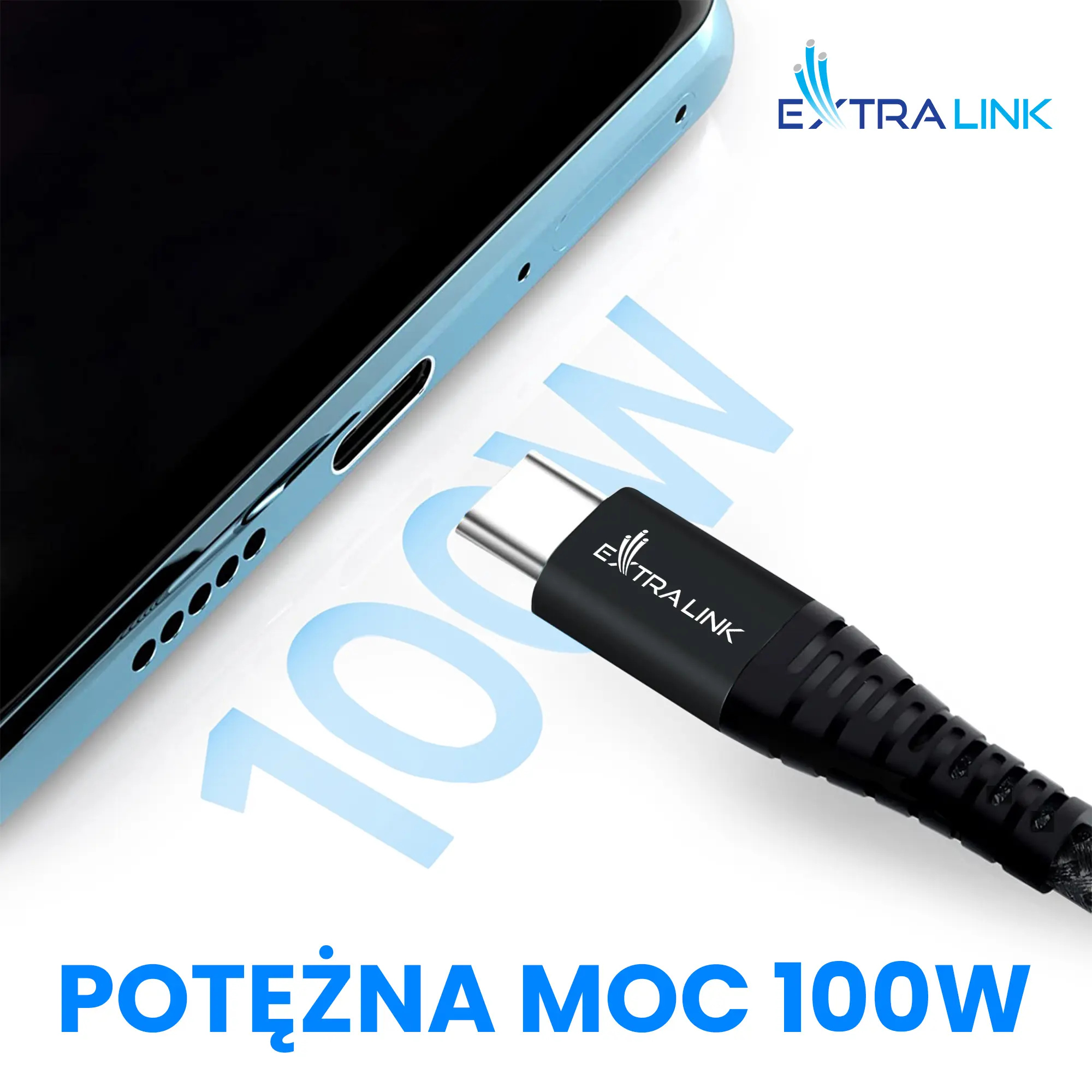 Extralink Smart Life Braided 100W USB Type-C to Type-C 2m Czarny | Kabel USB Typu C | 480 Mbps, 20V 5A
