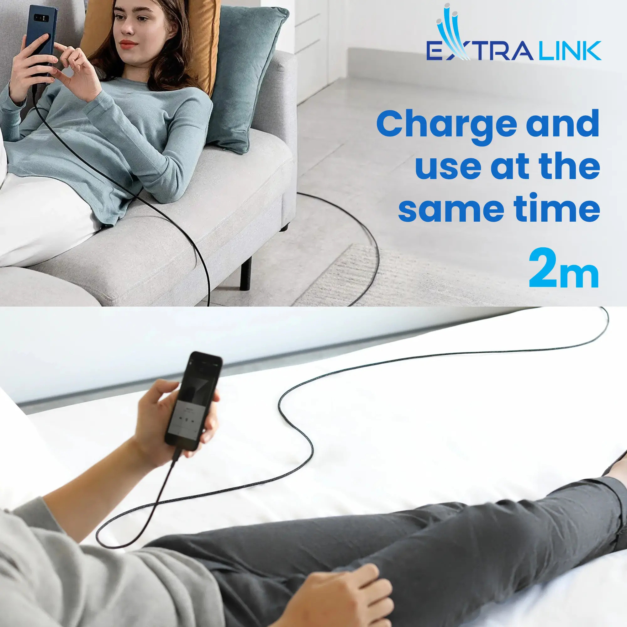 Extralink Smart Life USB Type-C to Lightning Cable Braided Czarny | Kabel USB-C - Lightning | 27W, 200cm