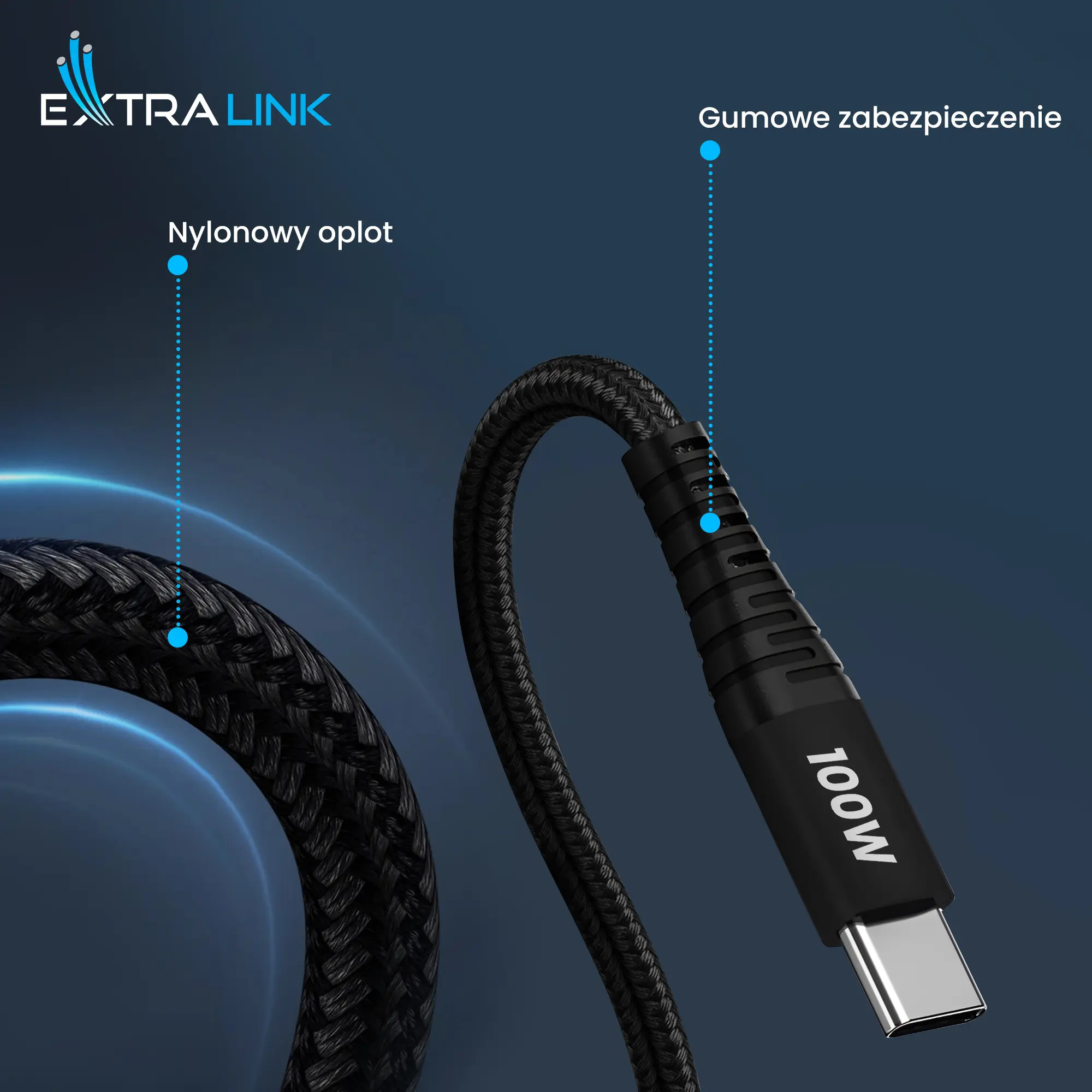 Extralink Smart Life USB Type-C to Lightning Cable Braided Czarny | Kabel USB-C - Lightning | 27W, 200cm