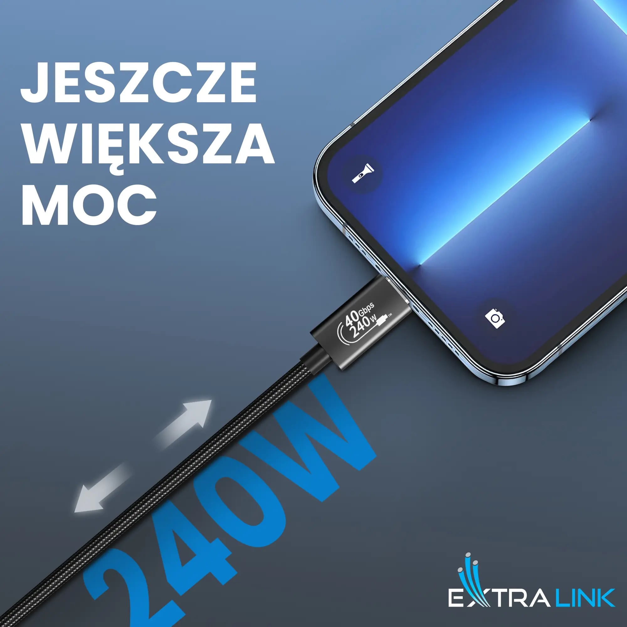 Extralink Smart Life USB Type-C to Type-C Cable Braided Czarny | Kabel USB-C | 240W, 40Gbps, 200cm