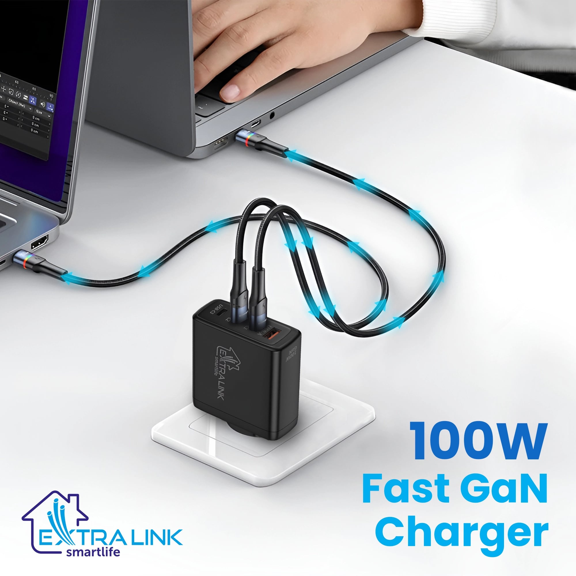 Extralink Smart Life Fast Charger 100W GaN | Ładowarka | 3x USB-C, USB-A, CHARESL01
