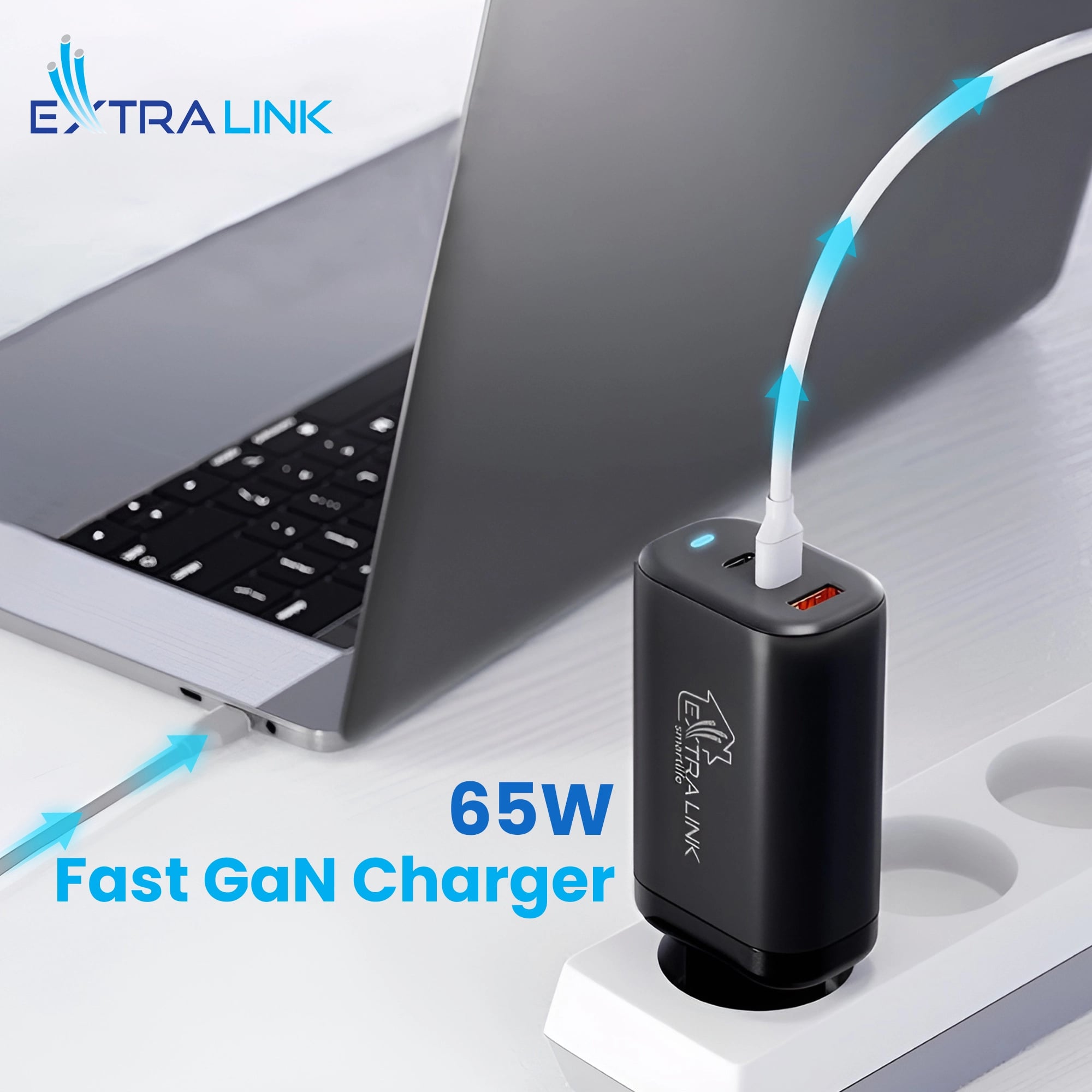 Extralink Smart Life Fast Charger 65W GaN | Ładowarka | 2x USB-C, USB-A, CHARESL02