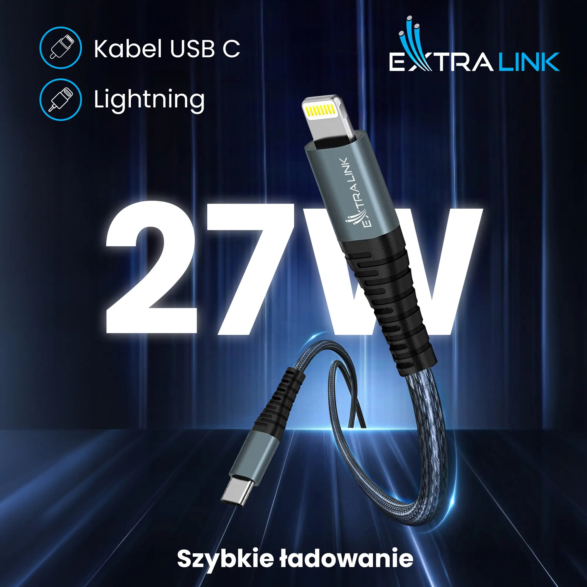 Extralink Smart Life USB Type-C to Lightning Czarny | Kabel USB-C - Lightning | 100cm
