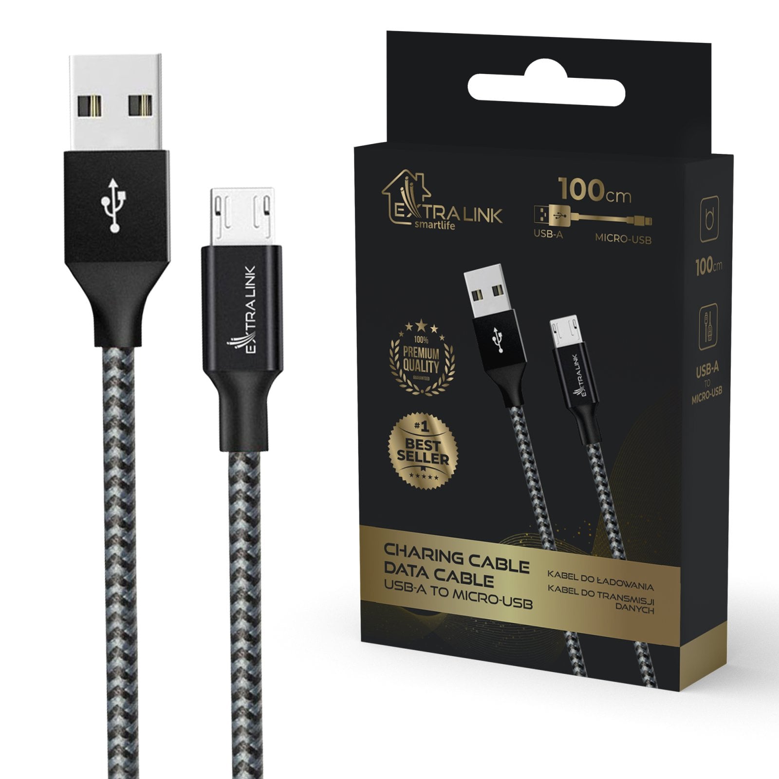 Extralink Smart Life USB Type-A to Micro-USB Czarny | Kabel USB-A - MICRO-USB | 100cm