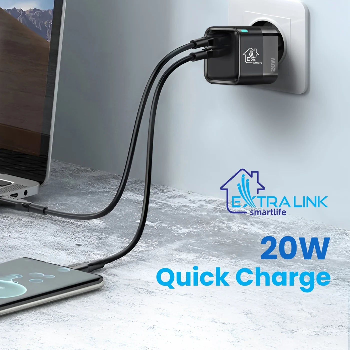 Extralink Smart Life Charger 20W | Ładowarka | USB-C, USB-A