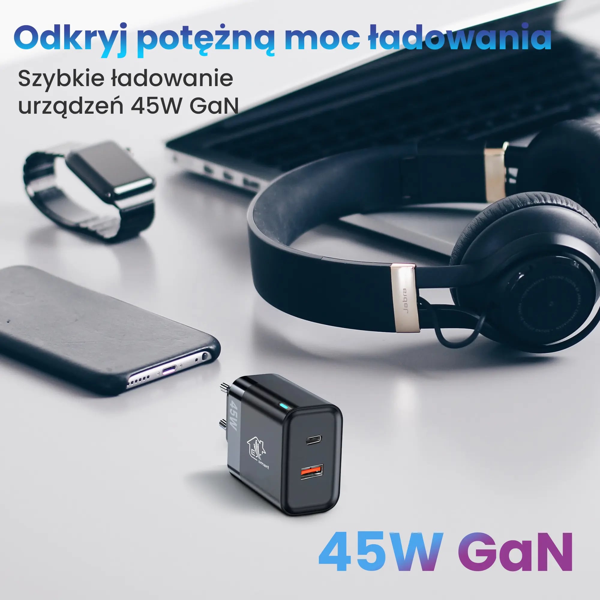 Extralink Smart Life Fast Charger 45W GaN | Ładowarka | USB-C, USB-A