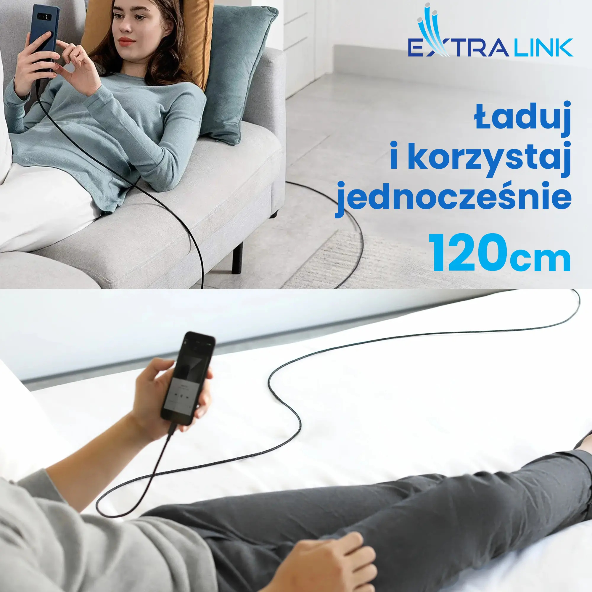 Extralink Smart Life USB Type-C to Type-C Czarny | Kabel USB-C - USB-C | 120cm