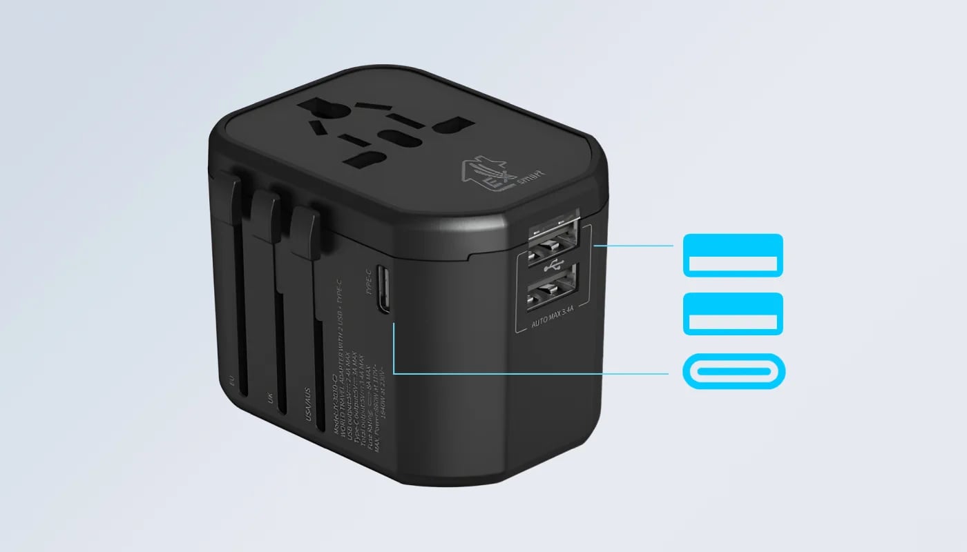 Extralink Smart Life Adapter dla podróżnych EU/UK/USA/AU/CH + USB-C, USB-A