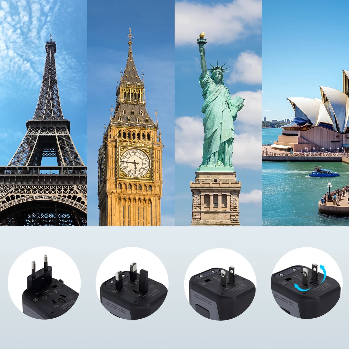 Extralink Smart Life Adapter dla podróżnych EU/UK/USA/AU/CH + USB-C, USB-A