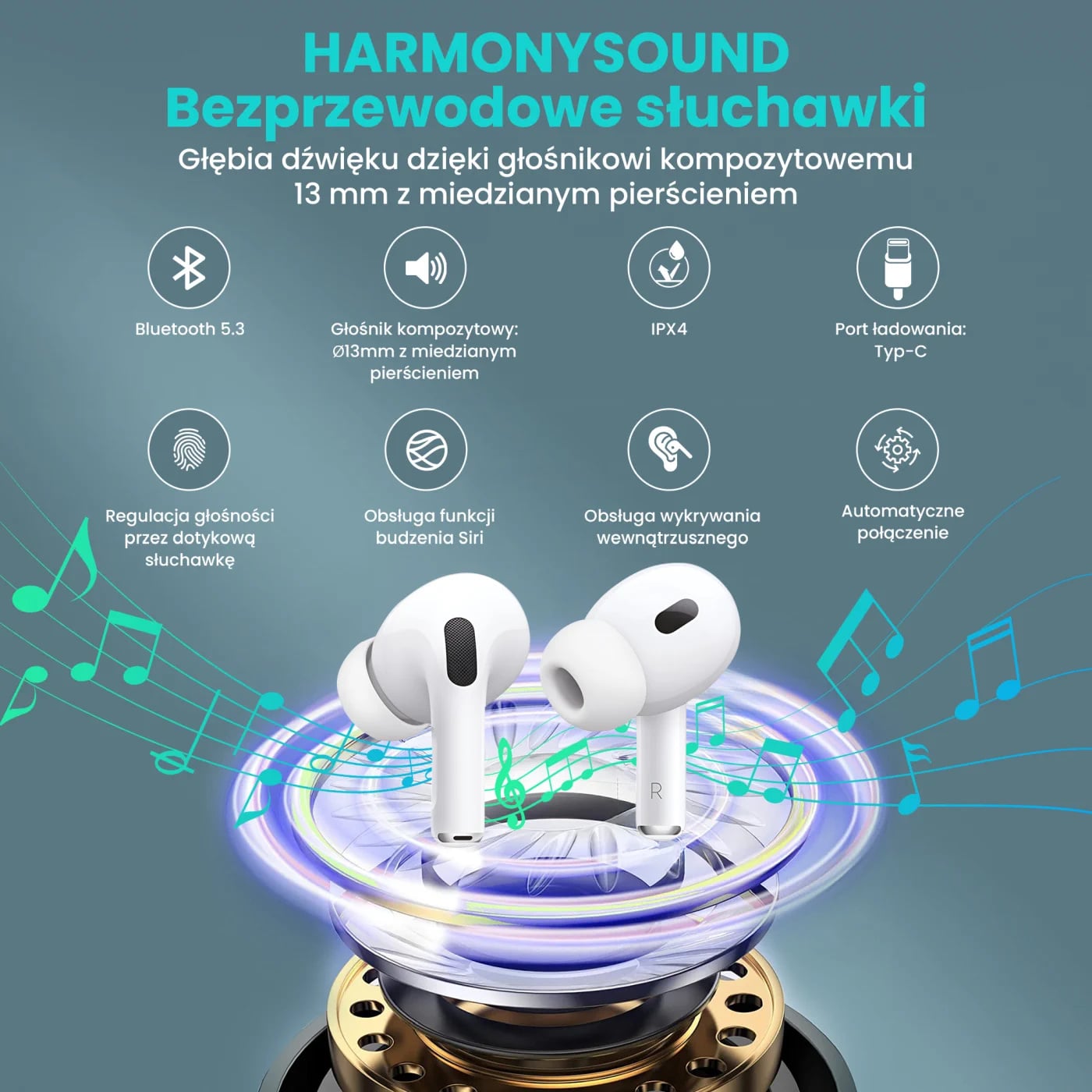 Extralink Lifestyle HarmonySound V1.0 | Bezprzewodowe słuchawki douszne | Bluetooth 5.3, IPX4