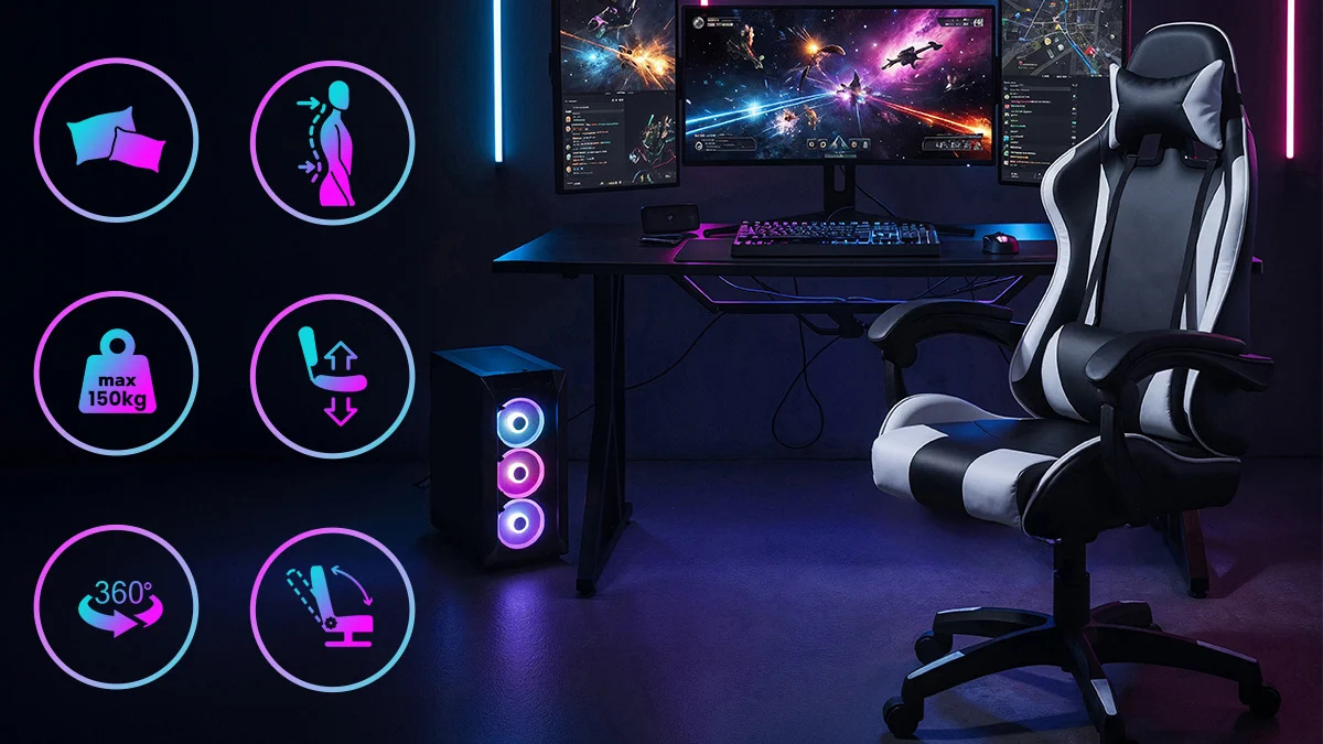 Extralink Gaming | Fotel gamingowy | biurowy, obrotowy, kubełkowy, czarno-biały, G-526