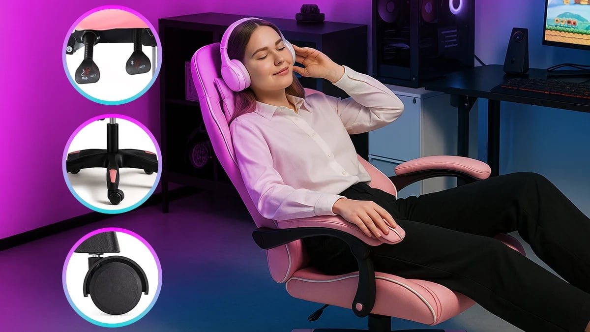 Extralink Gaming | Fotel gamingowy | biurowy, obrotowy, kubełkowy, różowo-biały, G-525