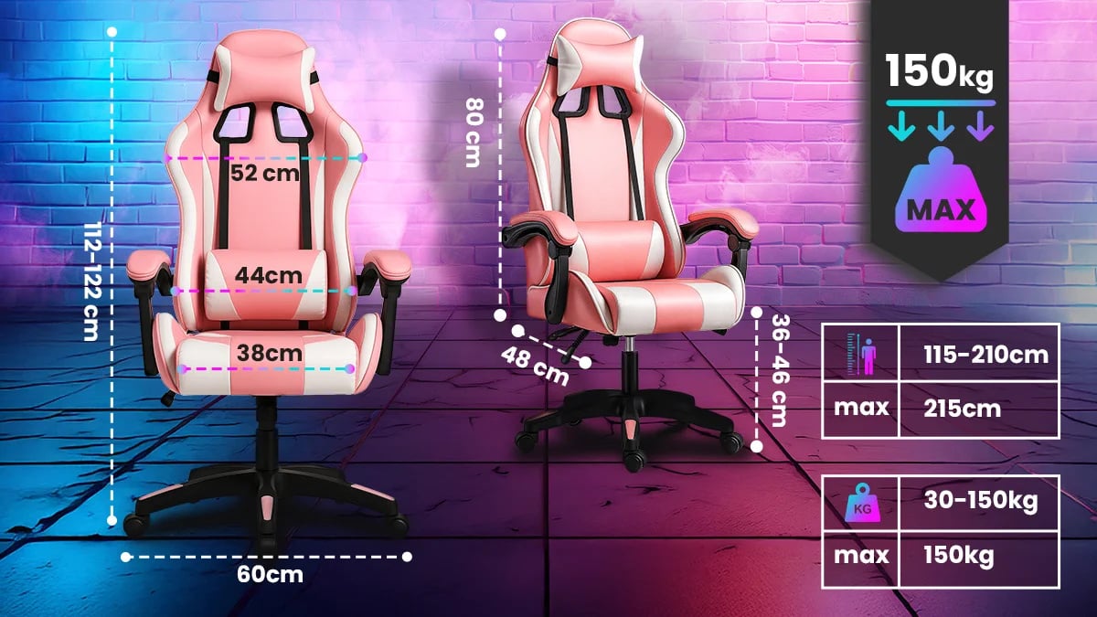 Extralink Gaming | Fotel gamingowy | biurowy, obrotowy, kubełkowy, różowo-biały, G-525