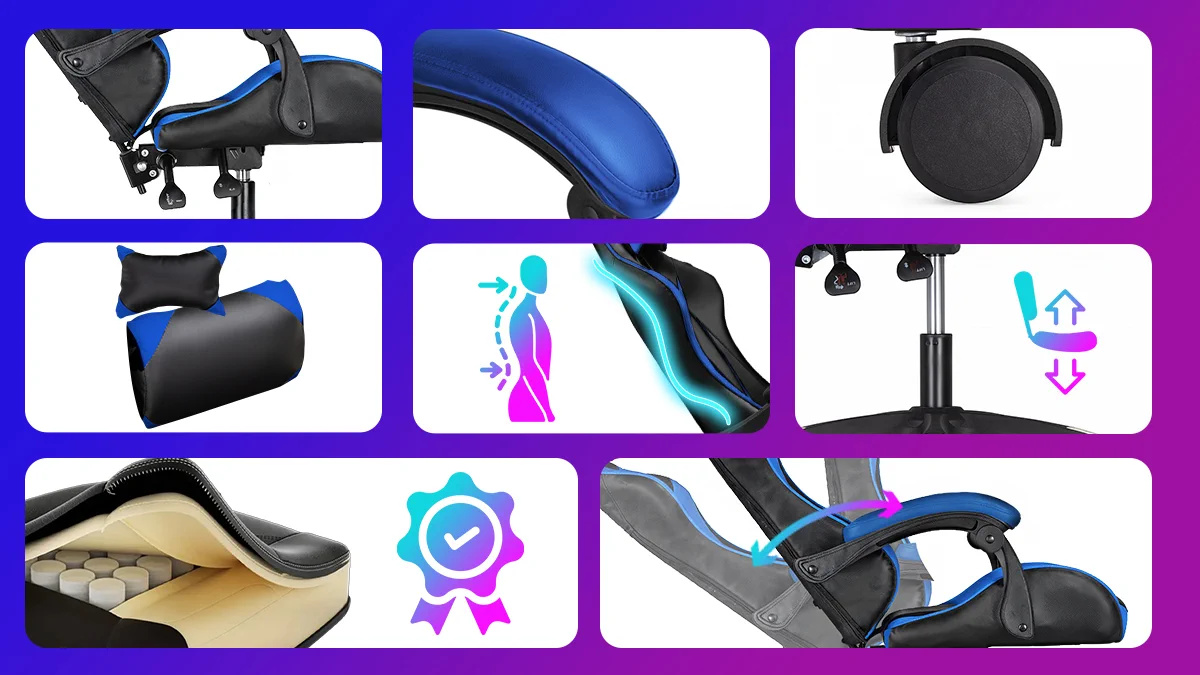 Extralink Gaming | Fotel gamingowy | biurowy, obrotowy, kubełkowy, czarno-niebieski, G-523