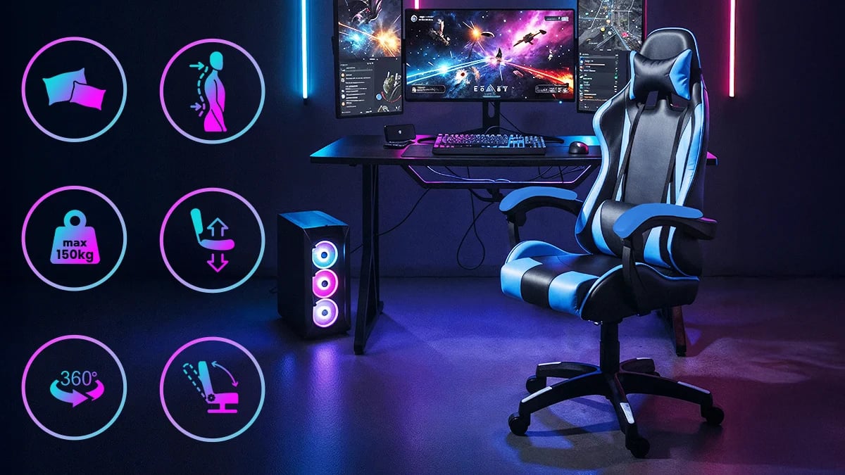 Extralink Gaming | Fotel gamingowy | biurowy, obrotowy, kubełkowy, czarno-niebieski, G-523