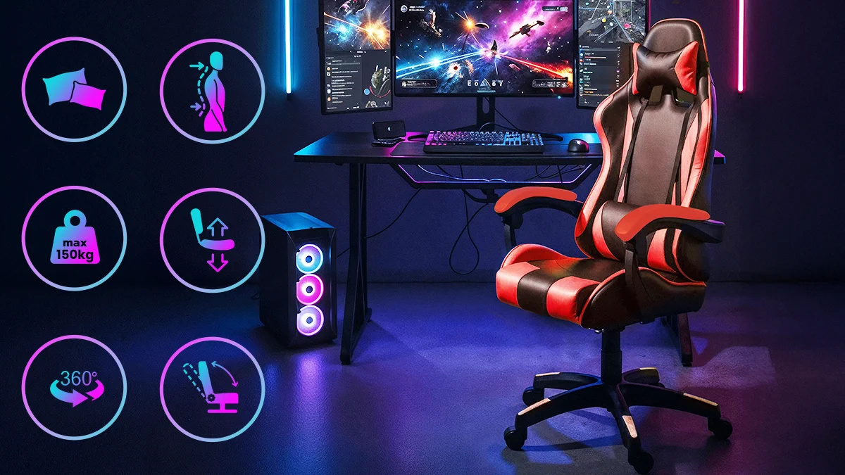 Extralink Gaming | Fotel gamingowy | biurowy, obrotowy, kubełkowy, czarno-czerwony, G-522