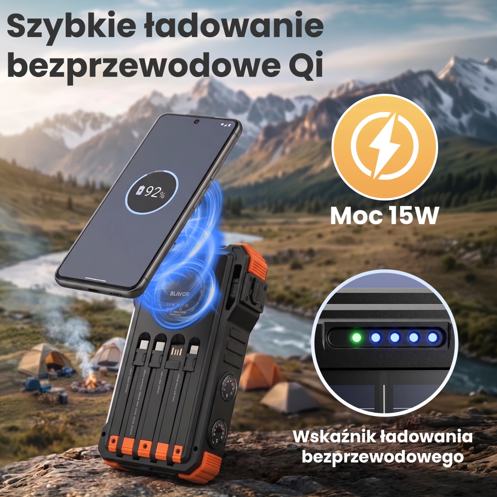 Extralink | Powerbank solarny | 20000mAh, 45W, indukcja, lampa, latarka