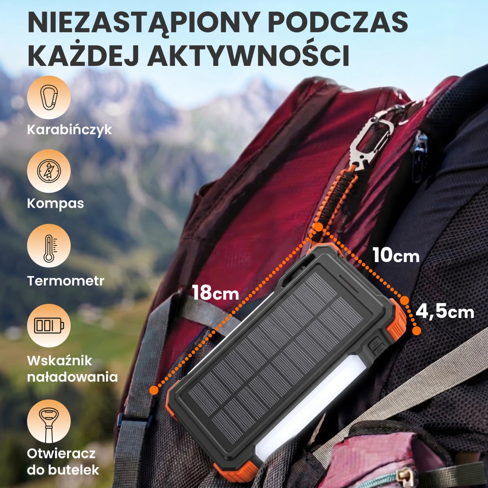 Extralink | Powerbank solarny | 20000mAh, 45W, indukcja, lampa, latarka