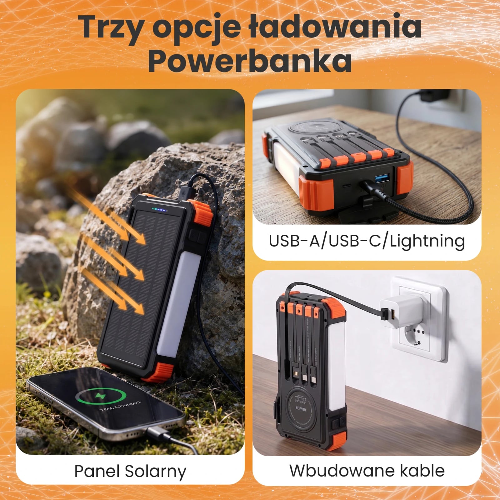 Extralink | Powerbank solarny | 20000mAh, 45W, indukcja, lampa, latarka