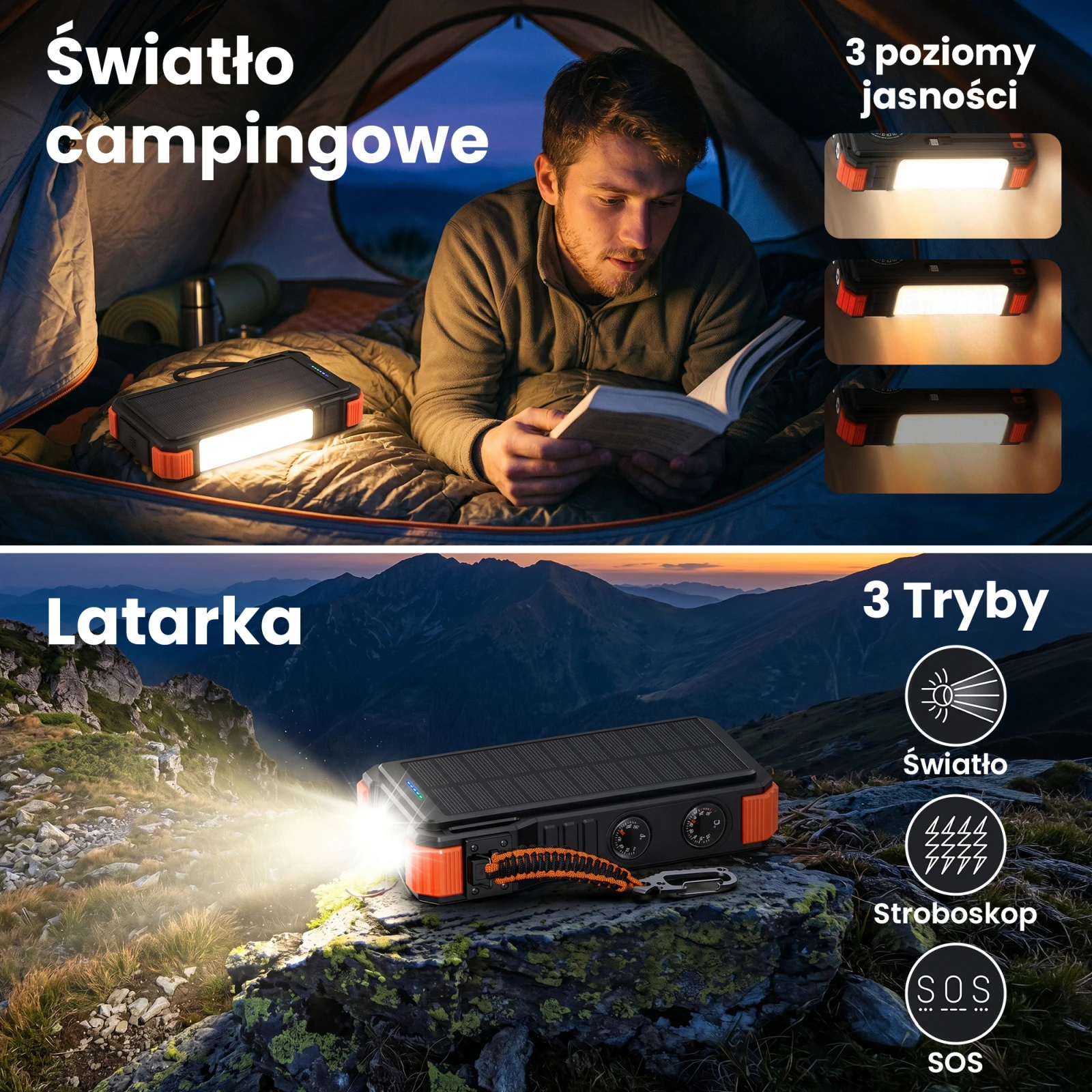 Extralink | Powerbank solarny | 20000mAh, 45W, indukcja, lampa, latarka