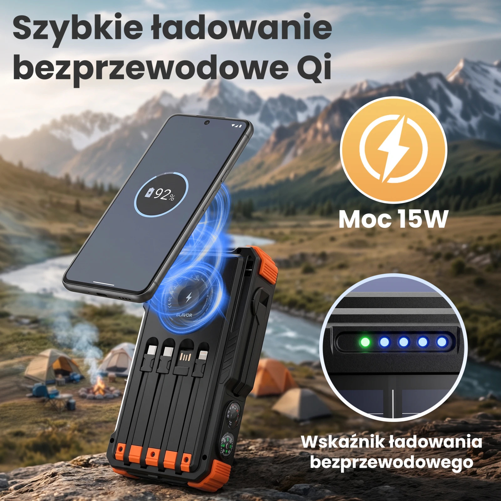 Extralink | Powerbank solarny | 20000mAh, 20W, dynamo, indukcja, lampa, latarka