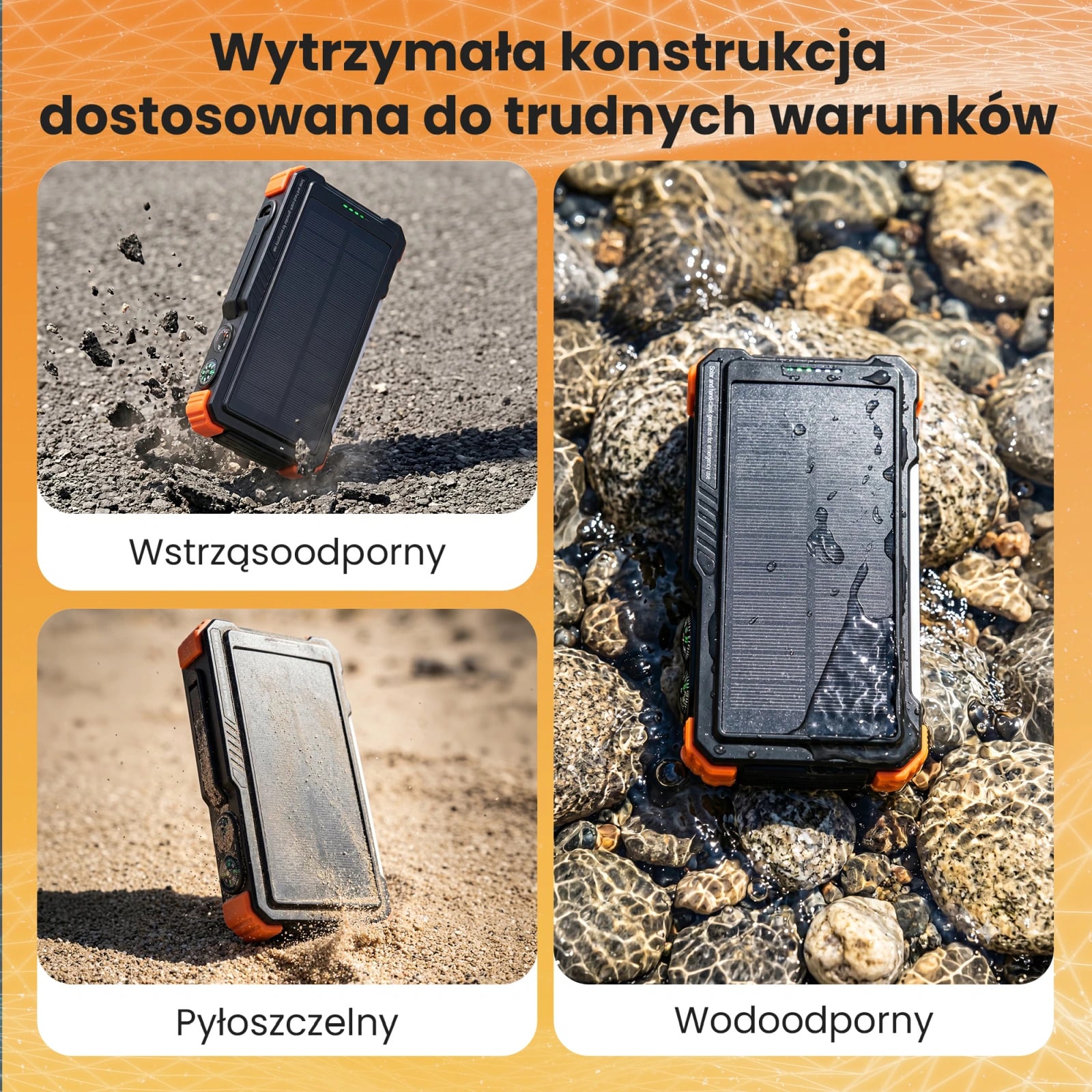 Extralink | Powerbank solarny | 20000mAh, 20W, dynamo, indukcja, lampa, latarka