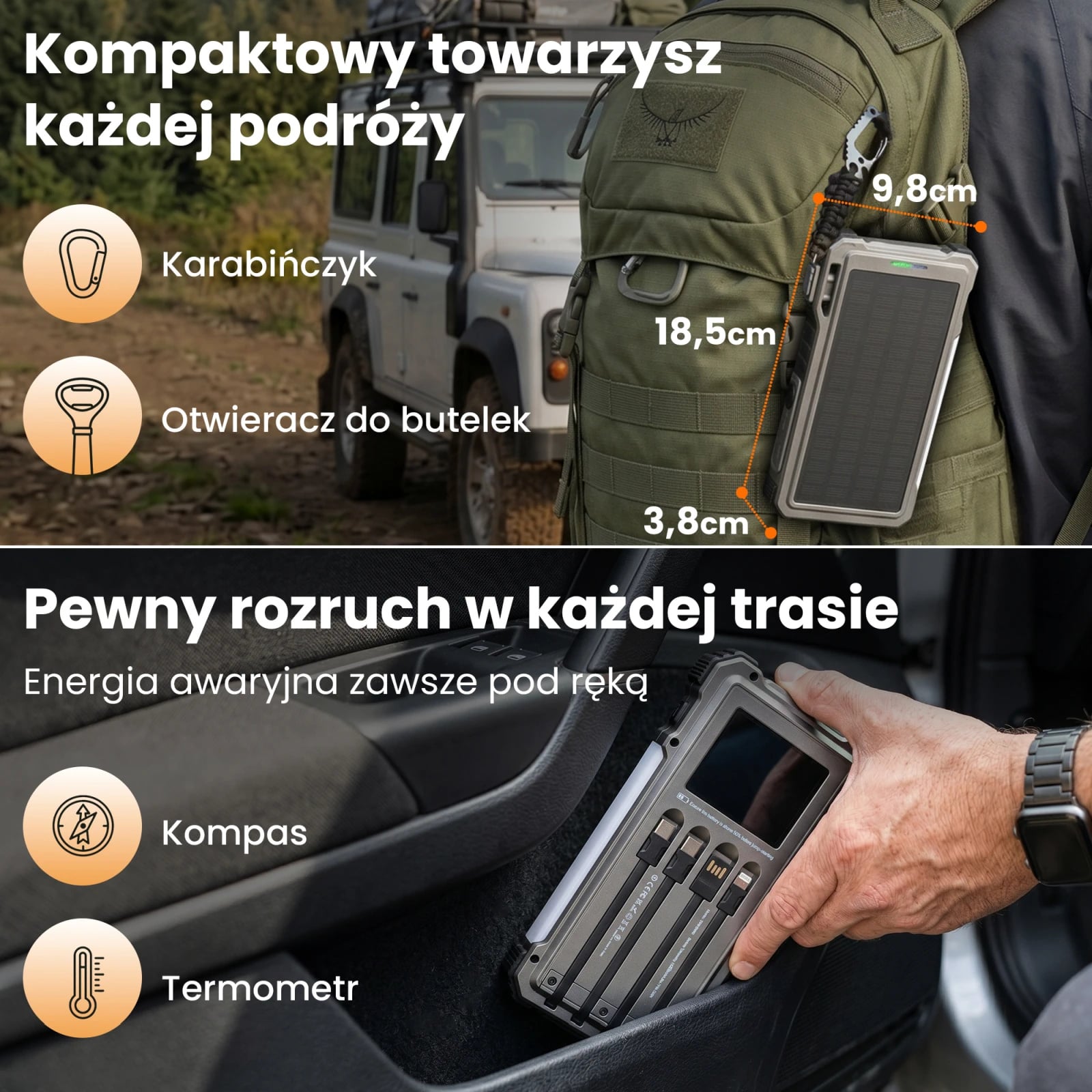 Extralink | Powerbank solarny | 12000mAh, jump starter, 1500A, lampa, latarka