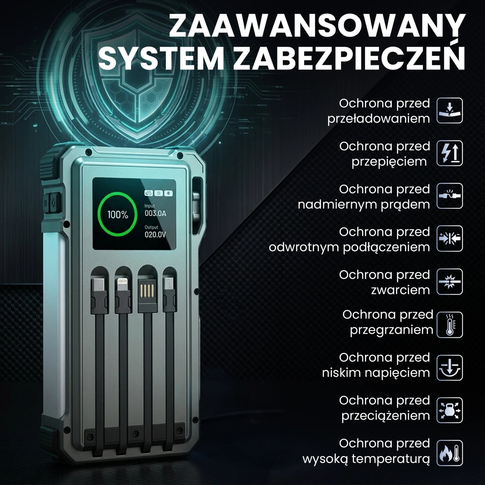 Extralink | Powerbank solarny | 12000mAh, jump starter, 1500A, lampa, latarka