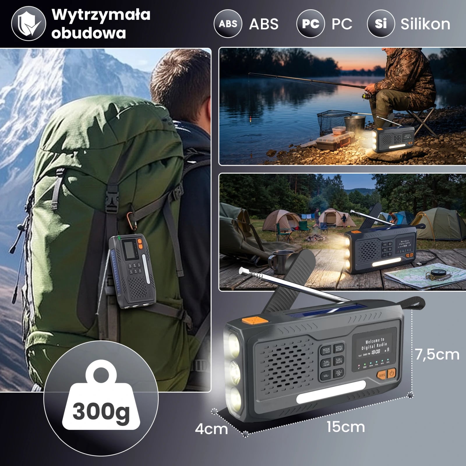 Black Forest by Extralink BT-4000 | Radio awaryjne Bluetooth solarne z korbką dynamo i latarką SOS | Powerbank 4500mAh