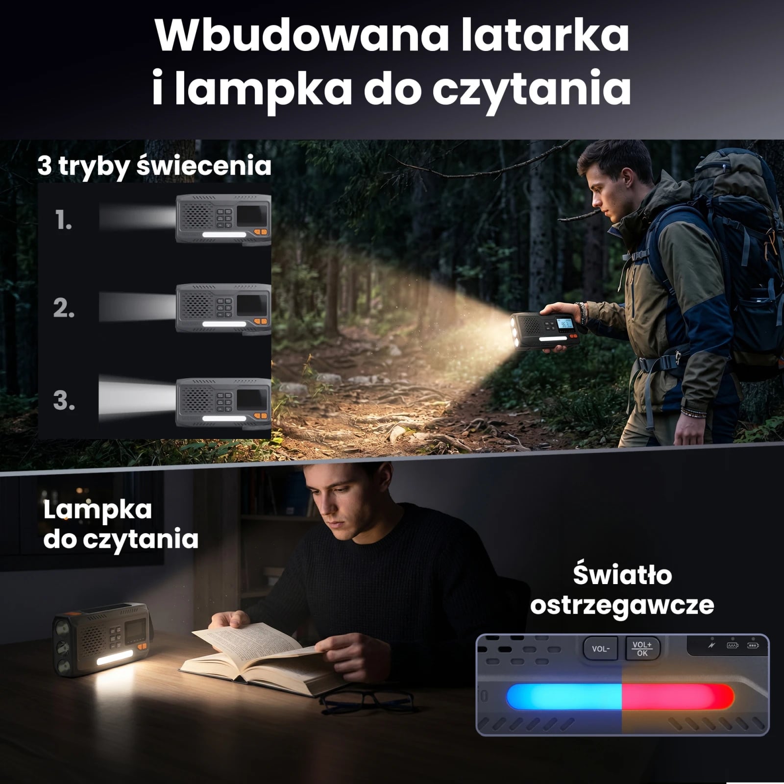 Black Forest by Extralink BT-4000 | Radio awaryjne Bluetooth solarne z korbką dynamo i latarką SOS | Powerbank 4500mAh