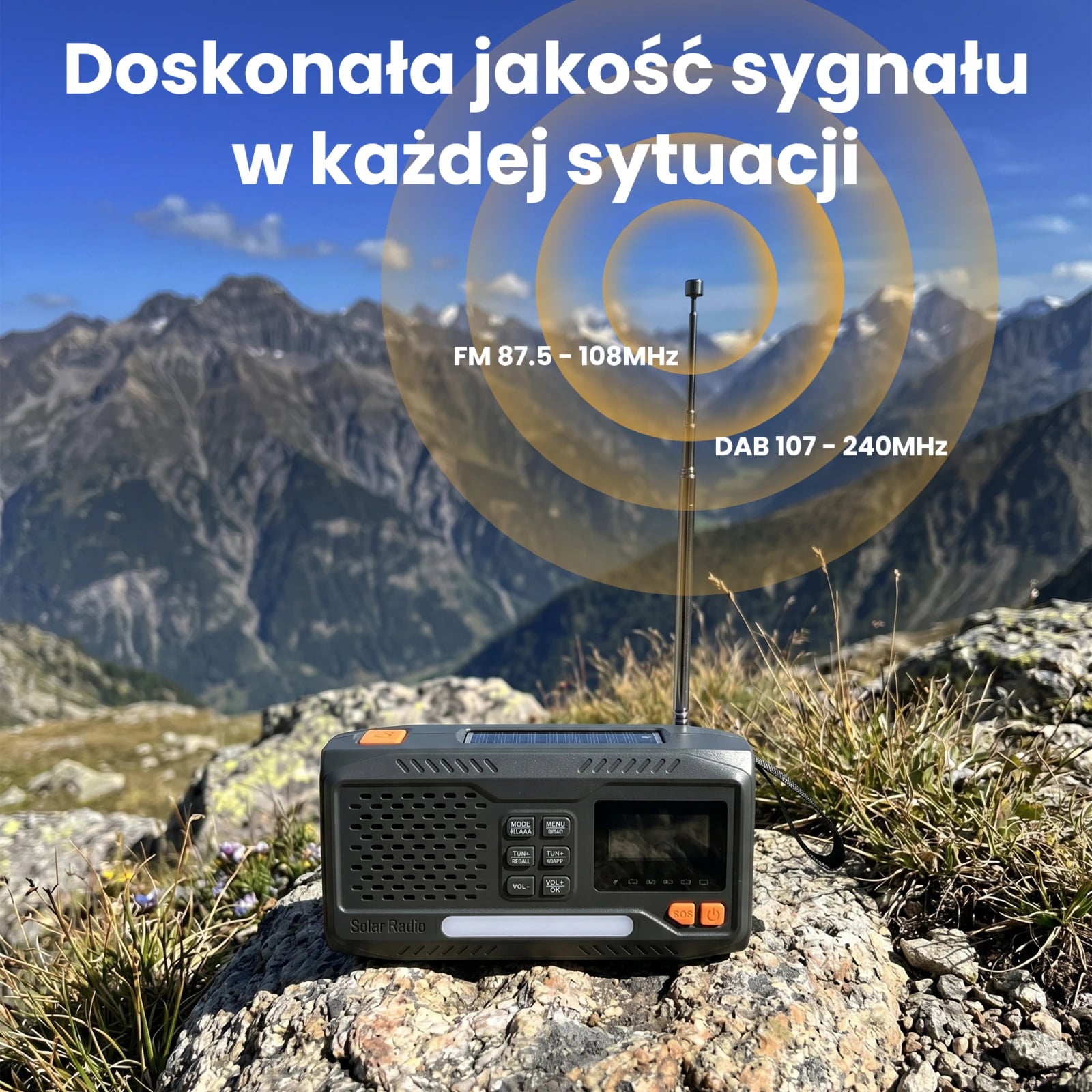 Black Forest by Extralink BT-4000 | Radio awaryjne Bluetooth solarne z korbką dynamo i latarką SOS | Powerbank 4500mAh
