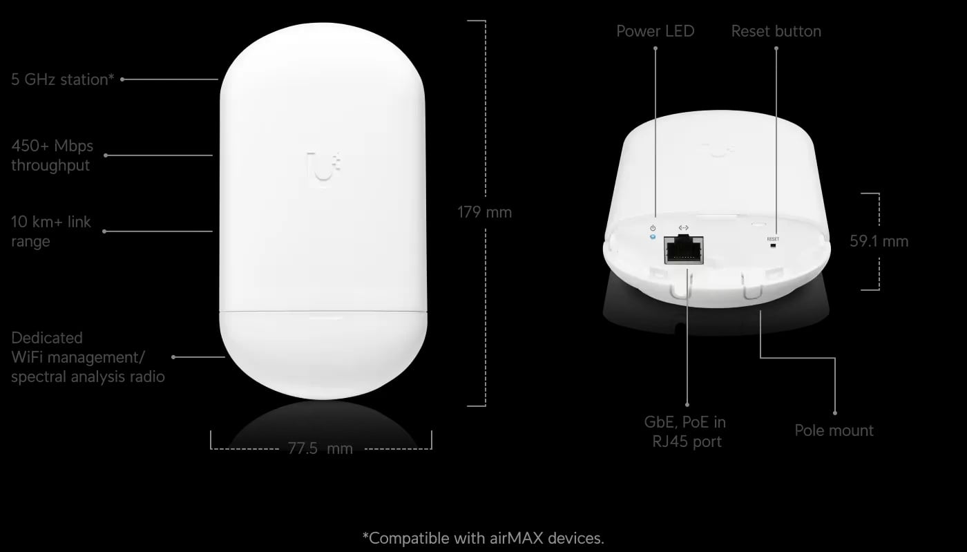 Ubiquiti LOCO5AC-5 | Urządzenie klienckie | NanoStation 5AC loco, 5GHz, 1x RJ45 1000Mb/s, 13dBi, 5-Pack