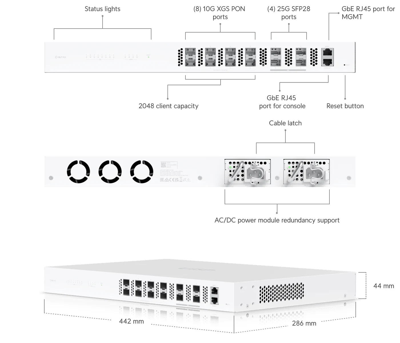 Ubiquiti UISP-FIBER-OLT-XGS | OLT | UISP Fiber OLT XGS, 8x XGS-PON, 4x SFP28, 1U rack