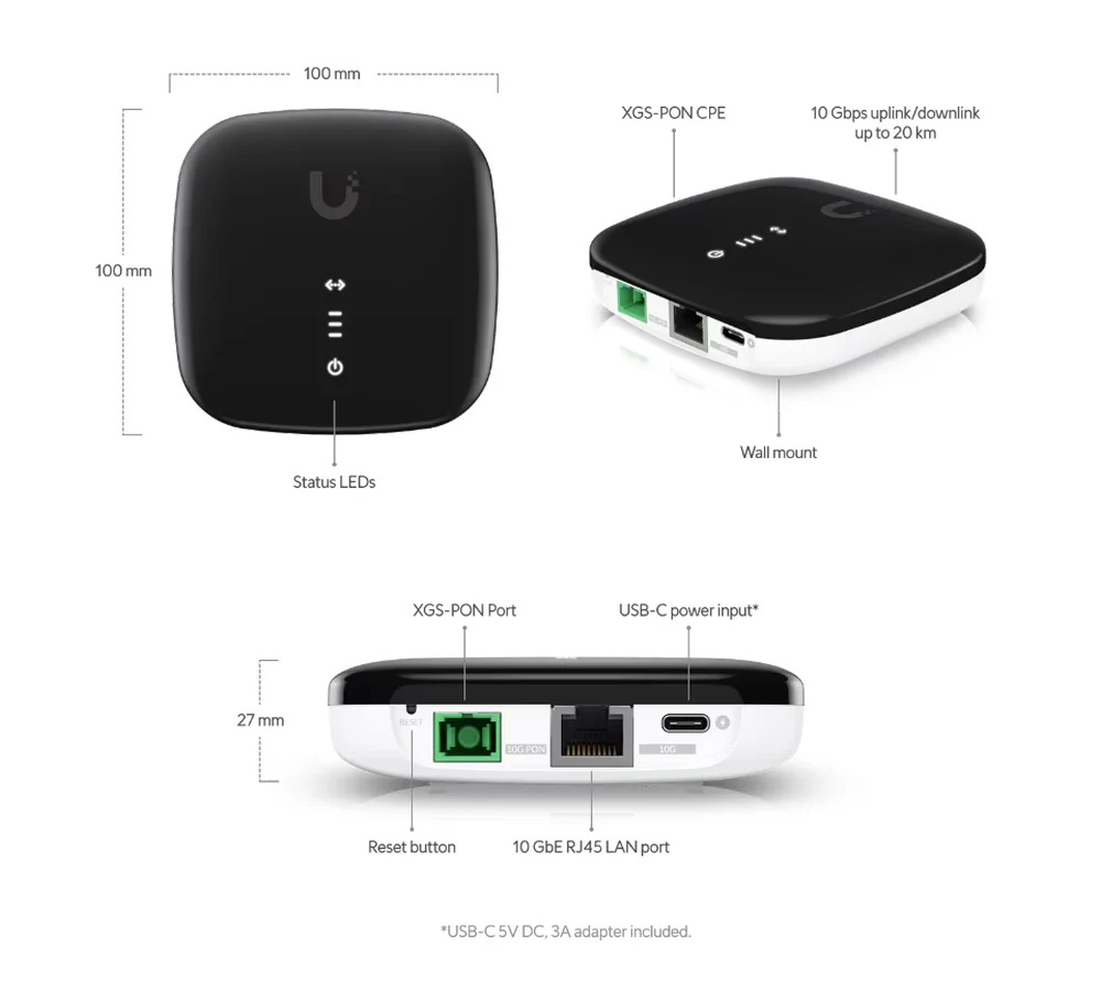 Ubiquiti UISP-FIBER-XGS | ONT | UISP Fiber XGS, 1x XGS-PON, 1x RJ45 10Gb/s