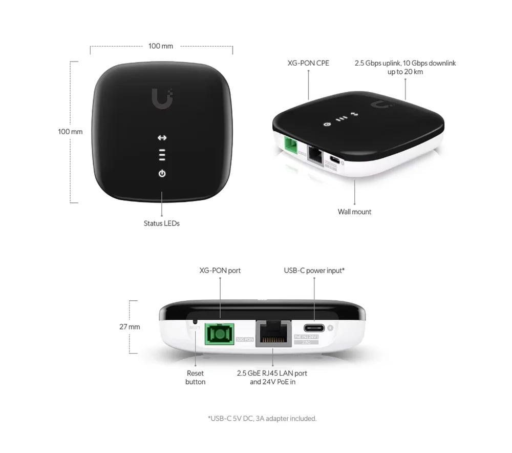 Ubiquiti UISP-FIBER-XG | ONT | UISP Fiber XG, 1x XG-PON, 1x RJ45 2.5Gb/s