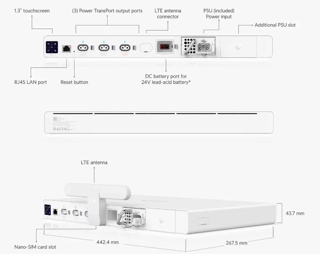 Ubiquiti UISP-P-Pro | Zasilacz awaryjny UPS | Power TransPort, Bluetooth, 100 MbE RJ45, LTE